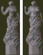 This nude statue in Super Castlevania IV (1991) was "clothed" in the US release.