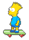 Bart standing on his skateboard.